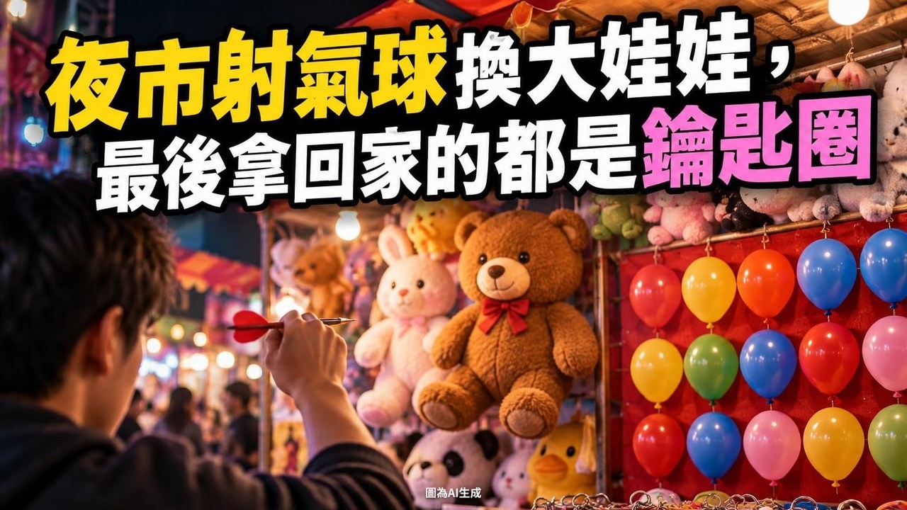 夜市射氣球換大娃娃,最後拿回家的都是鑰匙圈